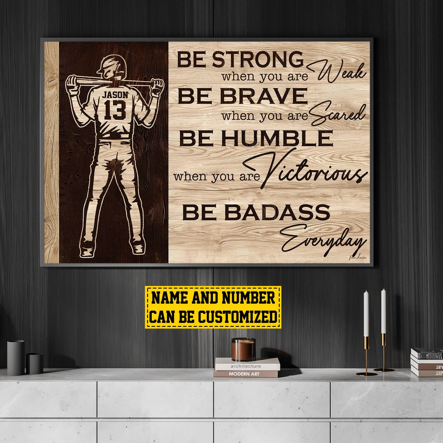 Personalized Motivational Baseball Boy Canvas Painting, Be Strong Be Brave Be Humble, Sports Quotes Wall Art Decor, Poster Gift For Baseball Lovers