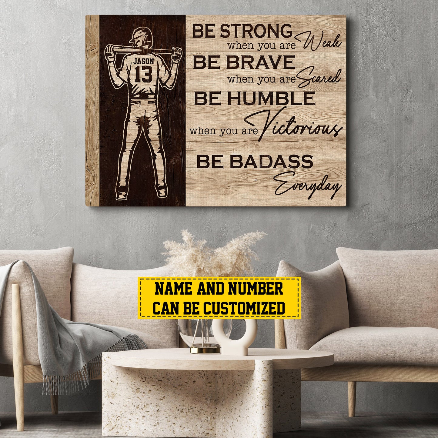 Personalized Motivational Baseball Boy Canvas Painting, Be Strong Be Brave Be Humble, Sports Quotes Wall Art Decor, Poster Gift For Baseball Lovers