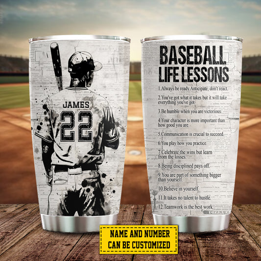 Personalized Baseball Boy Tumbler, Baseball Life Lessons, Sports Stainless Steel Tumbler, Travel Mug Tumblers Gift For Baseball Lovers