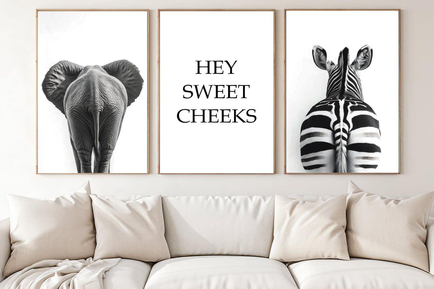 Funny Set Of 3 Bathroom Canvas Painting, Hey Sweet Cheeks Toilet Wall Art Decor, Restroom Poster Gift