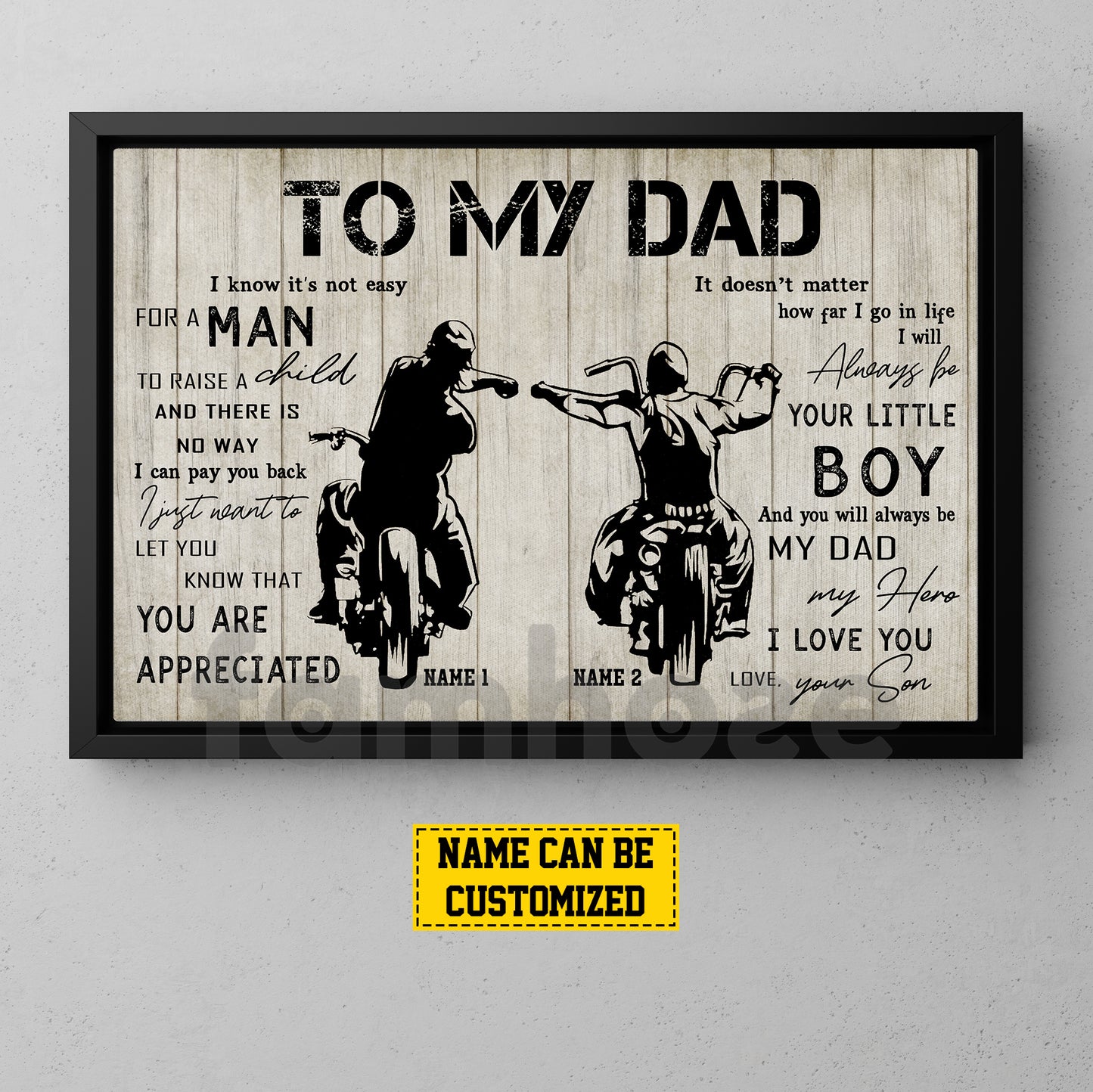 Personalized Biker Dad Son Canvas Painting, To My Dad I Know It's Not Easy Wall Art Decor, Poster Father's Day Gift For Motorcycle Lovers