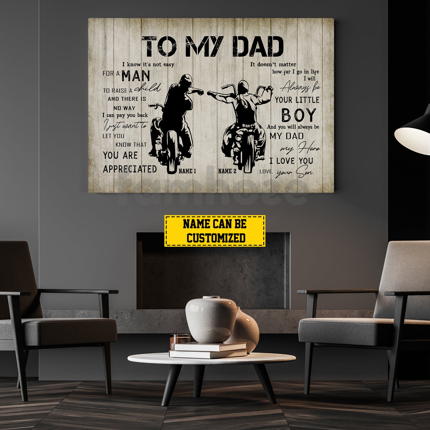 Personalized Biker Dad Son Canvas Painting, To My Dad I Know It's Not Easy Wall Art Decor, Poster Father's Day Gift For Motorcycle Lovers