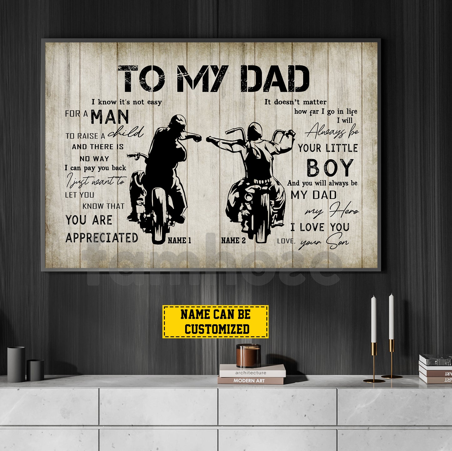 Personalized Biker Dad Son Canvas Painting, To My Dad I Know It's Not Easy Wall Art Decor, Poster Father's Day Gift For Motorcycle Lovers