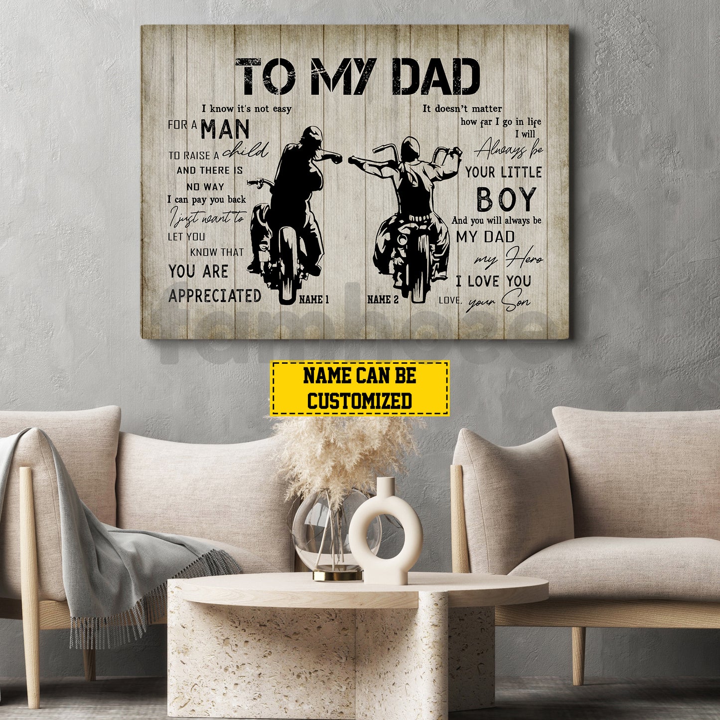 Personalized Biker Dad Son Canvas Painting, To My Dad I Know It's Not Easy Wall Art Decor, Poster Father's Day Gift For Motorcycle Lovers