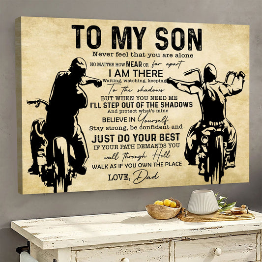 Father's Day Biker Poster/Canvas, To My Son Never Feel That You Are Alone Canvas Wall Art, Gift For Motorcycle Lovers