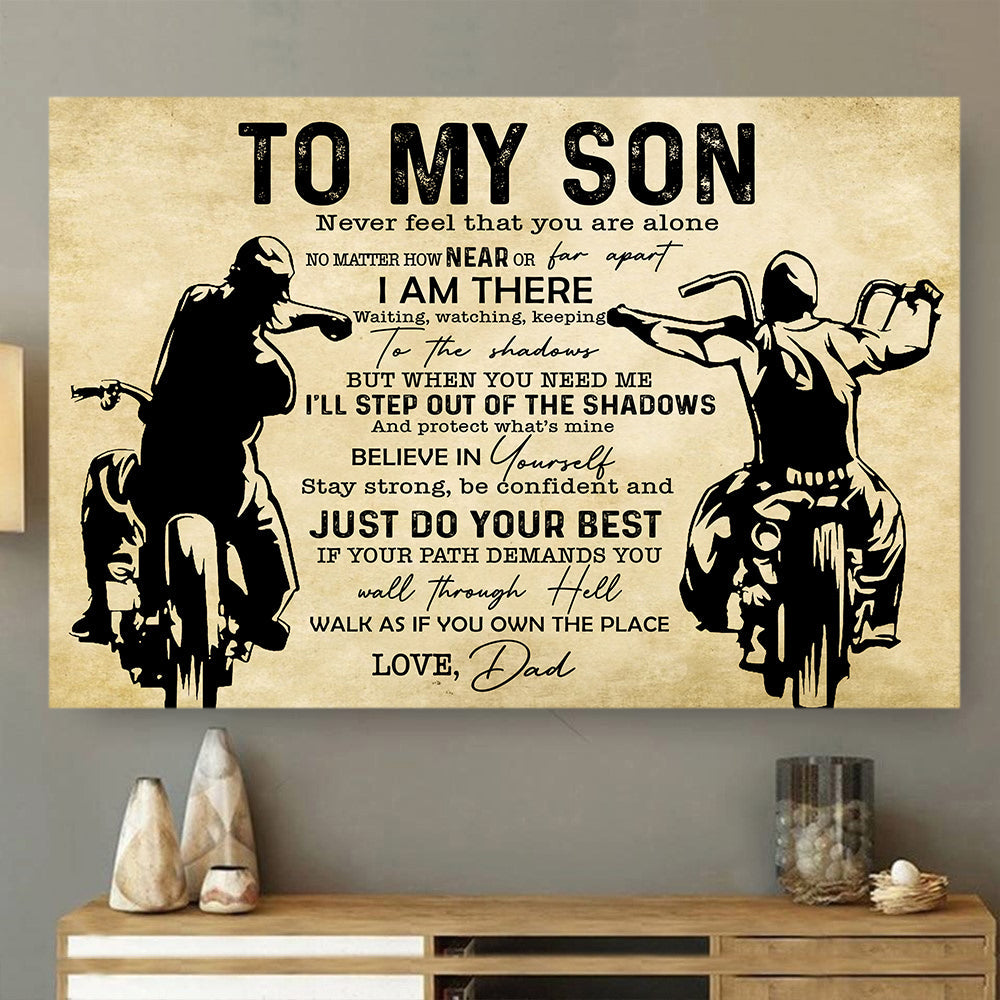 Father's Day Biker Poster/Canvas, To My Son Never Feel That You Are Alone Canvas Wall Art, Gift For Motorcycle Lovers