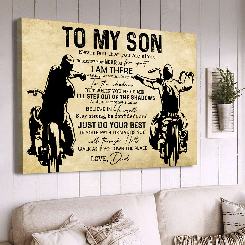 Father's Day Biker Poster/Canvas, To My Son Never Feel That You Are Alone Canvas Wall Art, Gift For Motorcycle Lovers