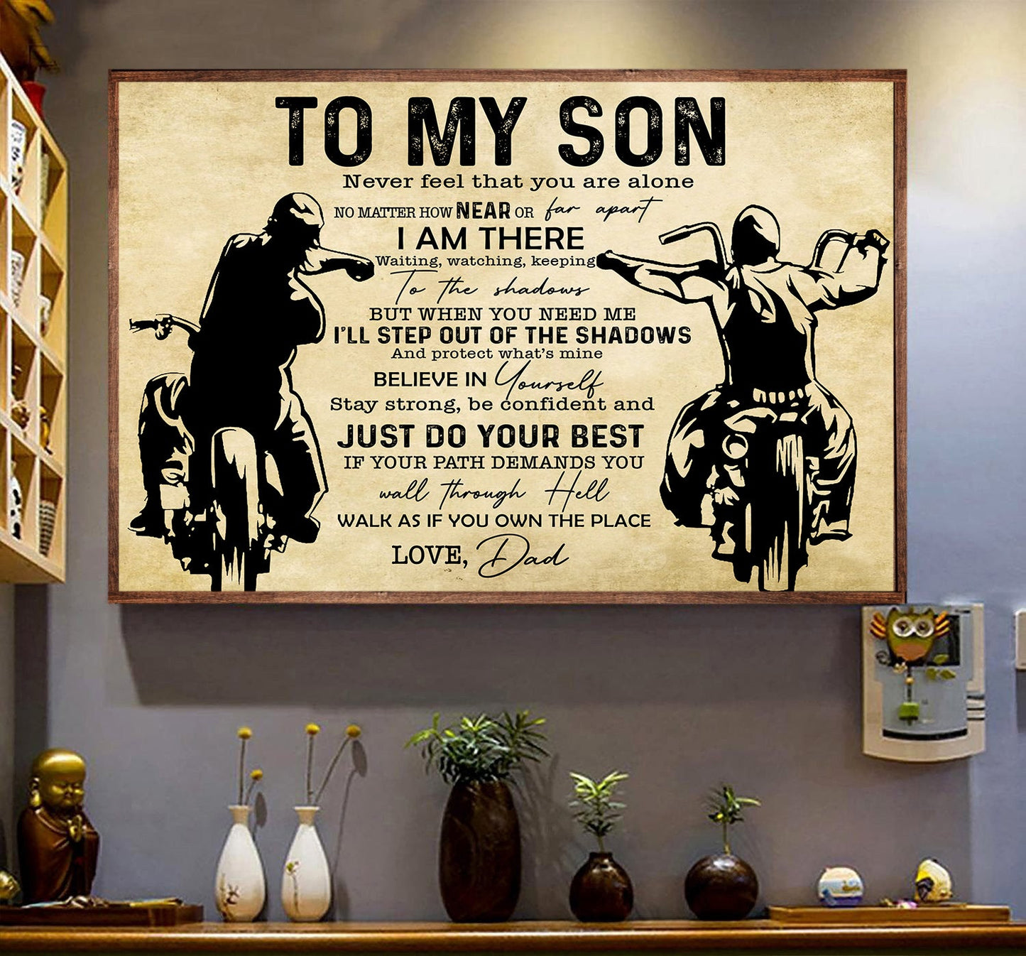 Father's Day Biker Poster/Canvas, To My Son Never Feel That You Are Alone Canvas Wall Art, Gift For Motorcycle Lovers