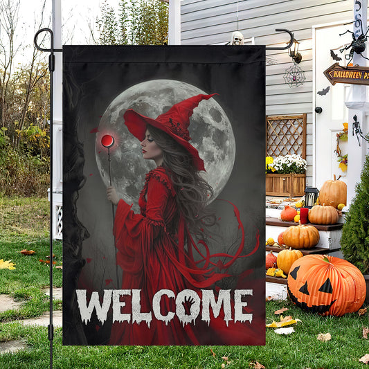 Witch Under The Moon, Halloween Garden Flag & House Flag, Witch Outdoor Decor, Spooky Yard Decor Gift For Witch Lovers