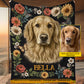 Personalized Dog Fleece Blanket, Custom Pet Portrait Floral Woven Blanket, Sherpa Blanket Gift For Dog Lover