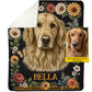 Personalized Dog Fleece Blanket, Custom Pet Portrait Floral Woven Blanket, Sherpa Blanket Gift For Dog Lover