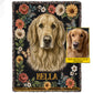 Personalized Dog Fleece Blanket, Custom Pet Portrait Floral Woven Blanket, Sherpa Blanket Gift For Dog Lover