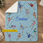 Personalized Figure Skating Fleece Blanket, Light Blue Throw With Colorful Ice Skaters Woven Blanket, Sherpa Blanket Gift For Ice Skating Lover