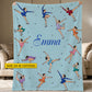 Personalized Figure Skating Fleece Blanket, Light Blue Throw With Colorful Ice Skaters Woven Blanket, Sherpa Blanket Gift For Ice Skating Lover