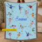 Personalized Figure Skating Fleece Blanket, Light Blue Throw With Colorful Ice Skaters Woven Blanket, Sherpa Blanket Gift For Ice Skating Lover