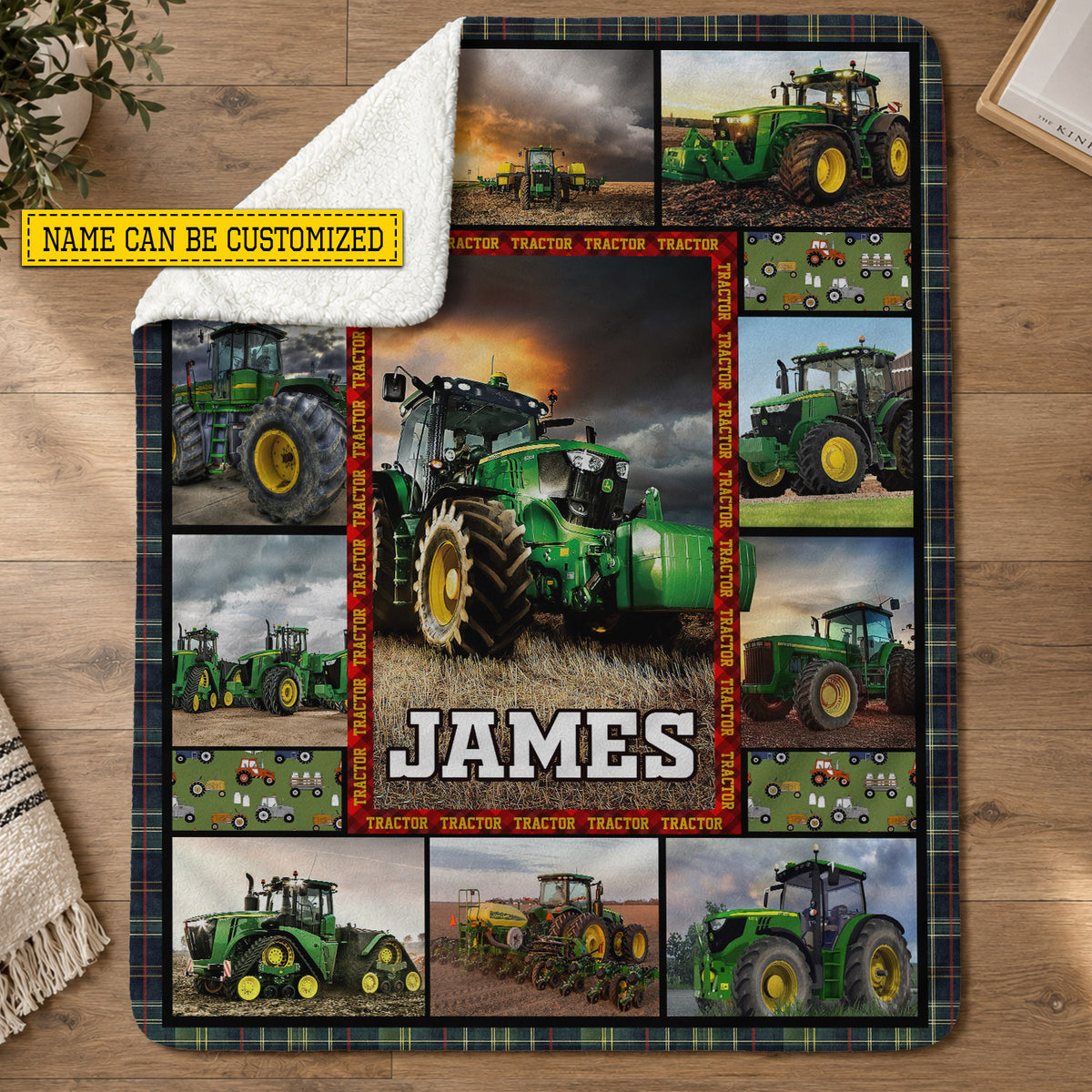 Personalized Green Tractor Fleece Blanket, Tractor Woven Blanket, Cool Sherpa Blanket Gift For Tractor Lovers, Farmer