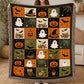 Vintage Halloween Quilt Fleece Blanket, Patchwork Of Little Haunts Woven Blanket, Sherpa Blanket Spooky Season Gift For Cat Lover