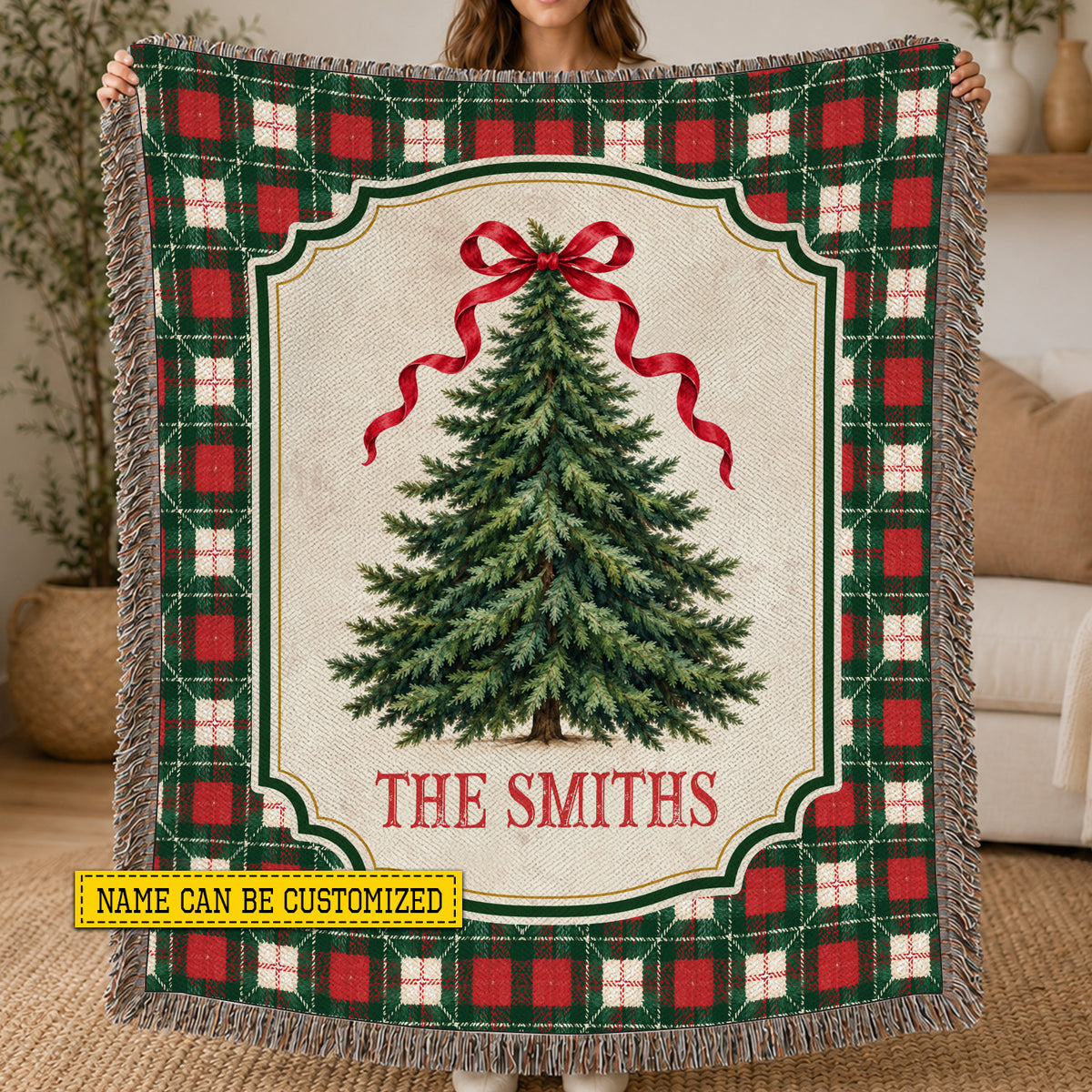 Personalized Christmas Tree Fleece Blanket, Home For The Holidays Woven Blanket, Xmas Sherpa Blanket Gift