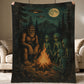 Vintage Bigfoot & Alien UFO Fleece Blanket, Campfire With Strangers Woven Blanket, Sherpa Blanket Gift For Bigfoot & Alien Lover