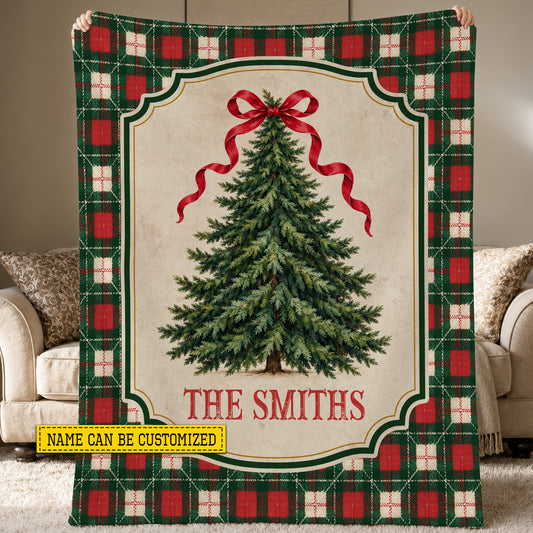 Personalized Christmas Tree Fleece Blanket, Home For The Holidays Woven Blanket, Xmas Sherpa Blanket Gift