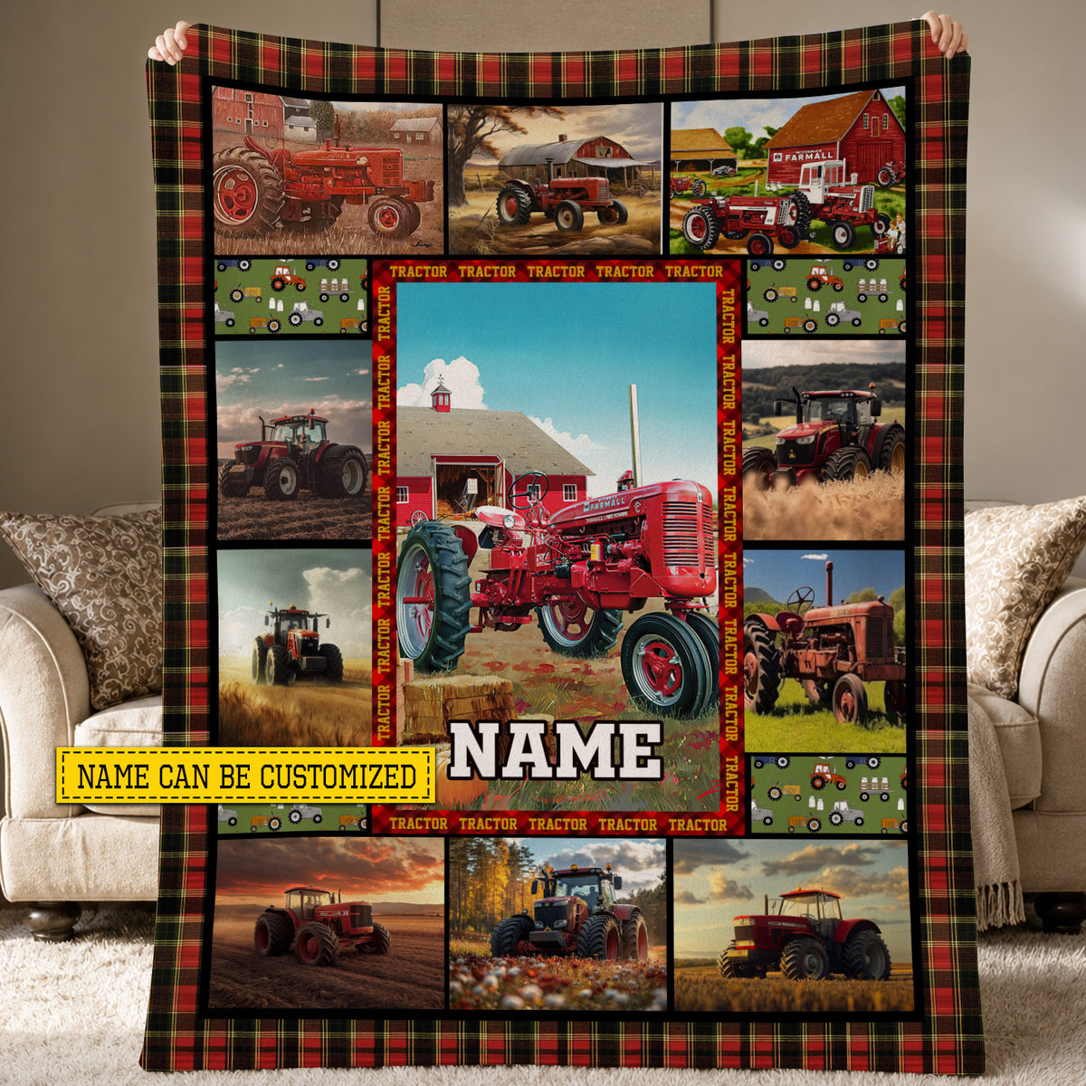 Personalized Tractor Fleece Blanket, Tractor Woven Blanket, Cool Sherpa Blanket Gift For Tractor Lovers, Farmer