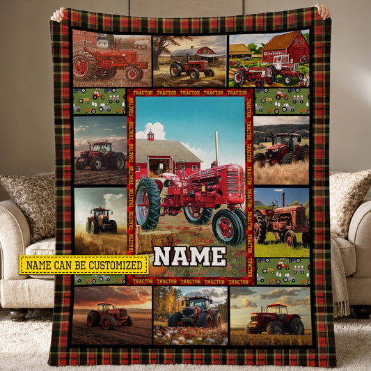 Personalized Tractor Fleece Blanket, Tractor Woven Blanket, Cool Sherpa Blanket Gift For Tractor Lovers, Farmer