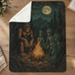 Vintage Bigfoot & Alien UFO Fleece Blanket, Campfire With Strangers Woven Blanket, Sherpa Blanket Gift For Bigfoot & Alien Lover