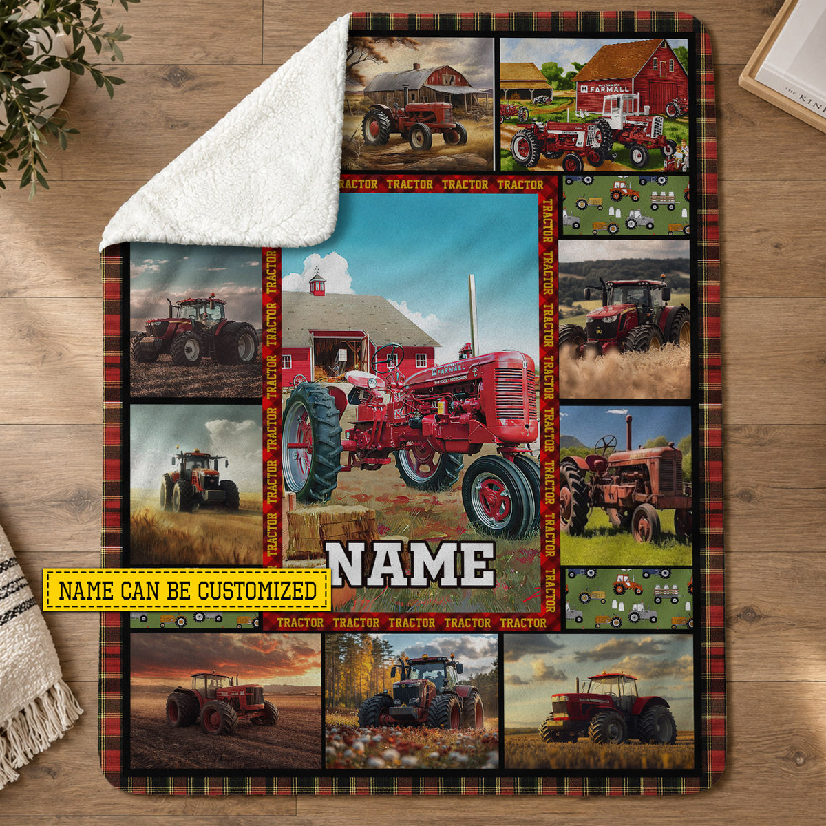 Personalized Tractor Fleece Blanket, Tractor Woven Blanket, Cool Sherpa Blanket Gift For Tractor Lovers, Farmer