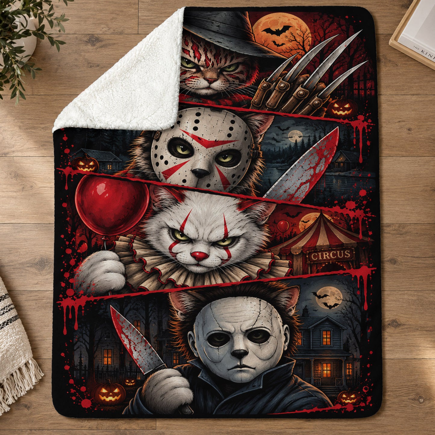 Halloween Cat Fleece Blanket, Nine Lives To Scream Woven Blanket, Sherpa Blanket Spooky Season Gift For Cat Lover, Horror Movie Fans