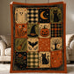 Vintage Halloween Quilt Fleece Blanket, Little Squares Of Spooky Woven Blanket, Sherpa Blanket Spooky Season Gift For Cat Lover