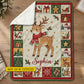 Personalized Christmas Reindeer Fleece Blanket, Red Scarf Reindeer With Vintage Folk Border Woven Blanket, Xmas Sherpa Blanket Gift For Reindeer Lover