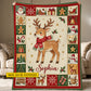 Personalized Christmas Reindeer Fleece Blanket, Red Scarf Reindeer With Vintage Folk Border Woven Blanket, Xmas Sherpa Blanket Gift For Reindeer Lover