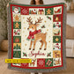 Personalized Christmas Reindeer Fleece Blanket, Red Scarf Reindeer With Vintage Folk Border Woven Blanket, Xmas Sherpa Blanket Gift For Reindeer Lover