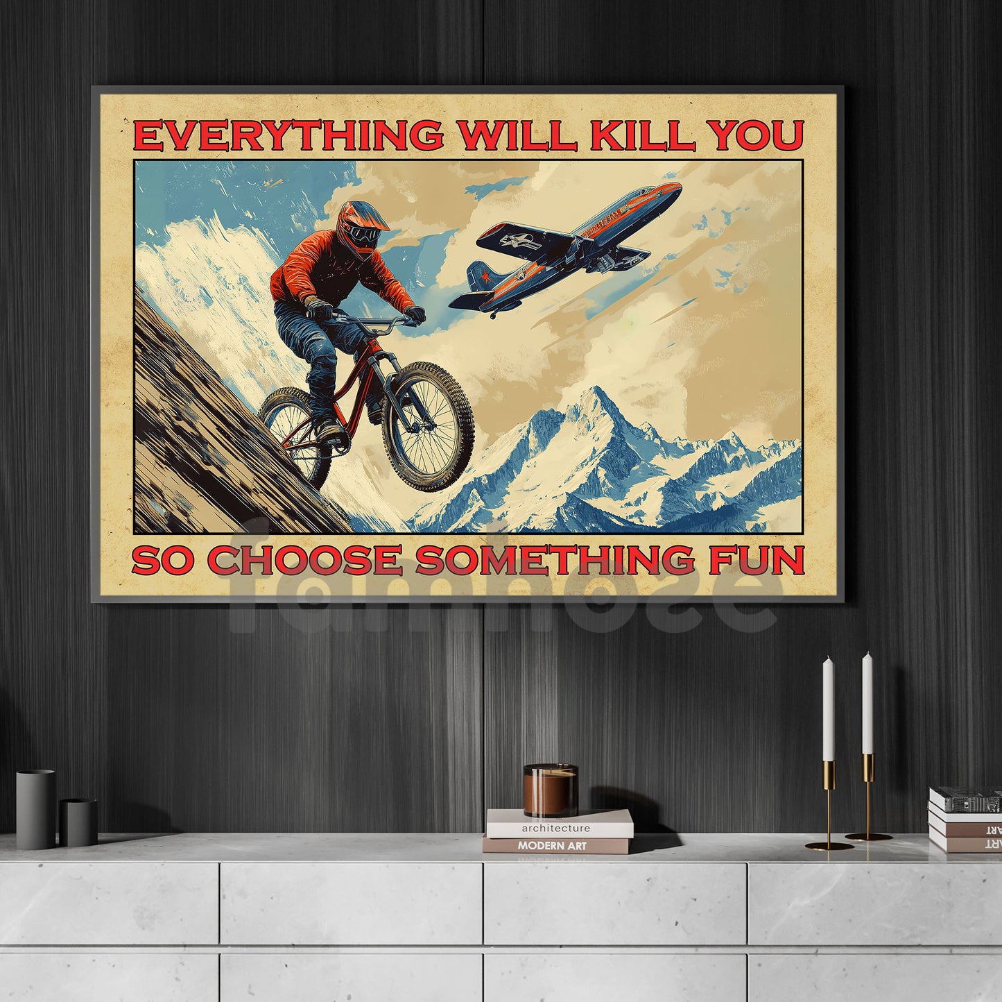 Vintage BMX Racing Canvas Painting, Everything Will Kill You So
