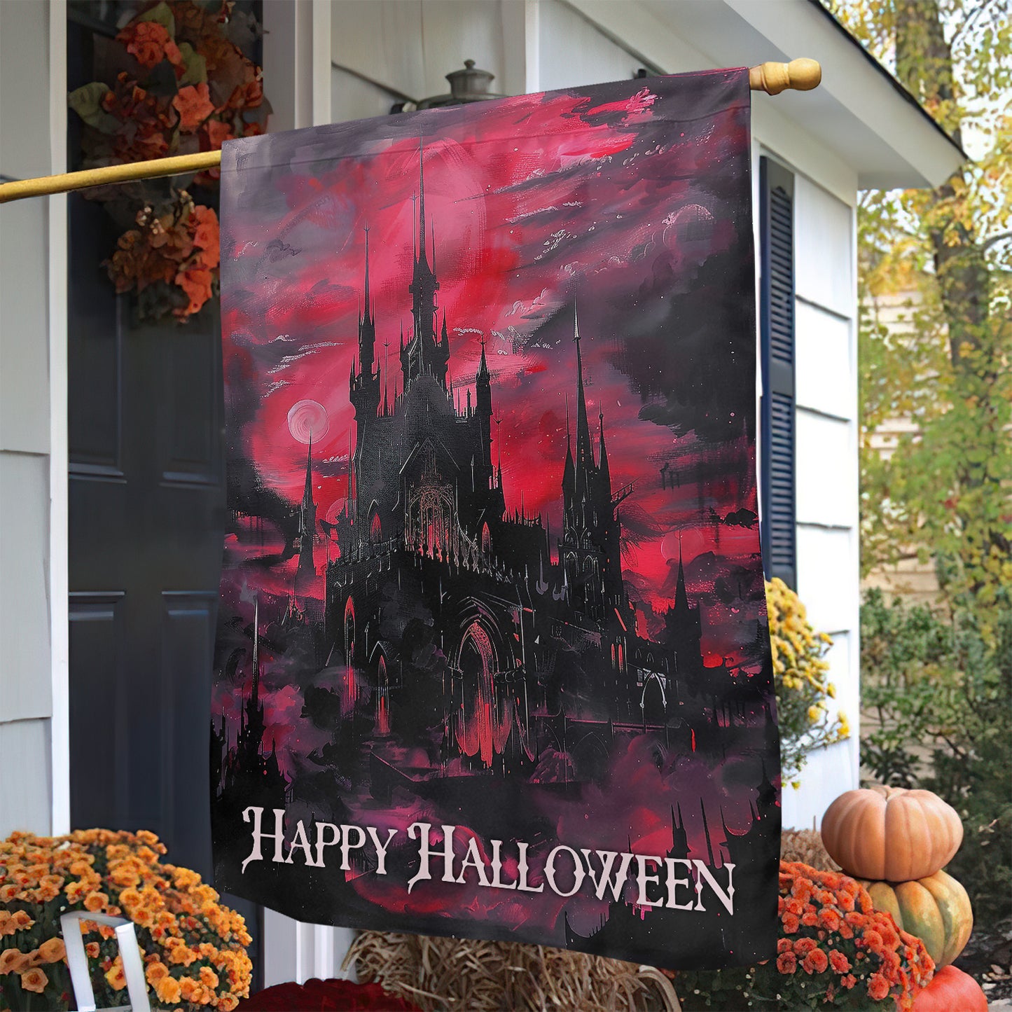 Red Reverie, Halloween Garden Flag & House Flag, Mystery Outdoor Decor, Spooky Yard Decor Gift For Dark House Lovers