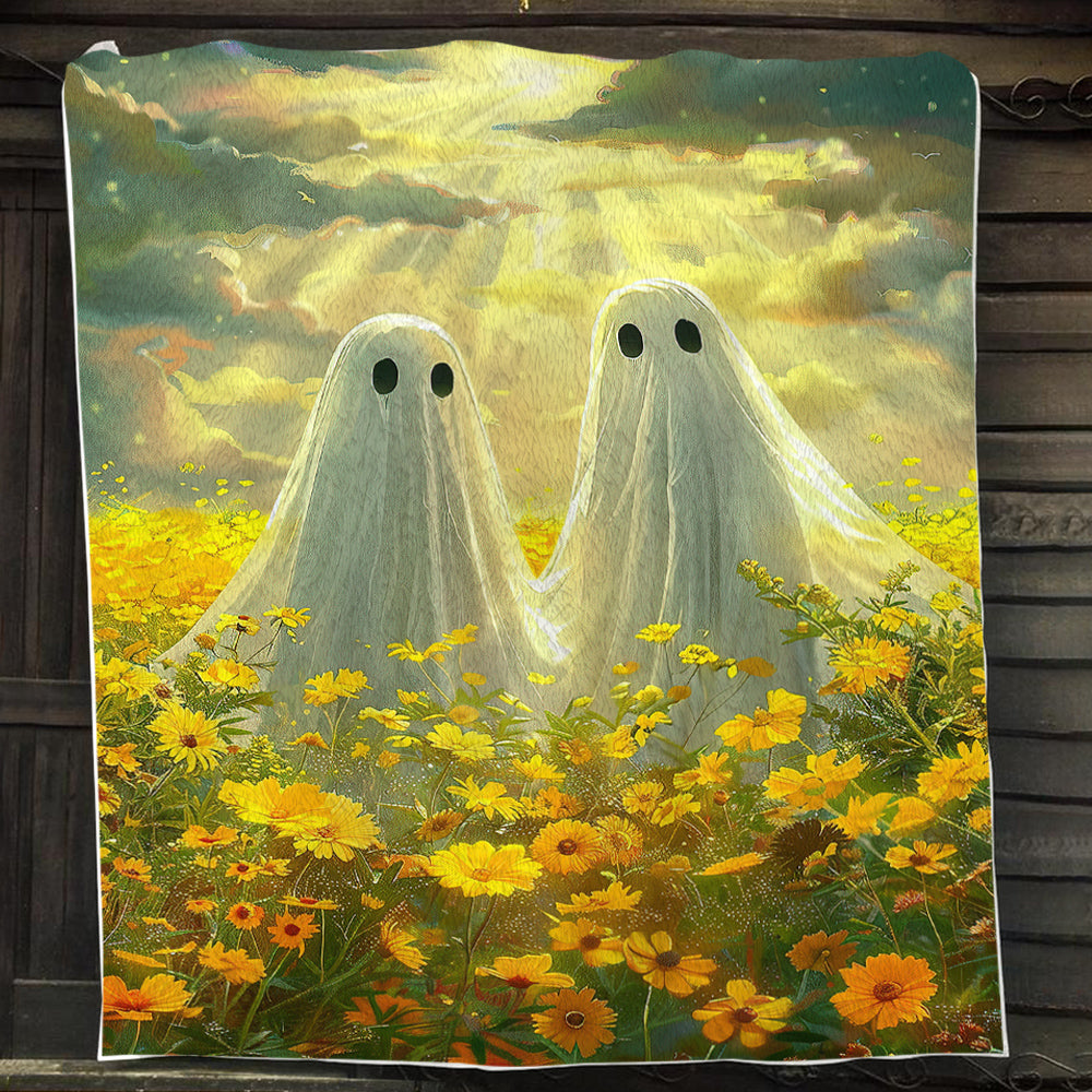 Couple Ghost In The Garden, Ghost Fleece Blanket - Sherpa Blanket, Halloween Blanket Gift For Ghost Lovers