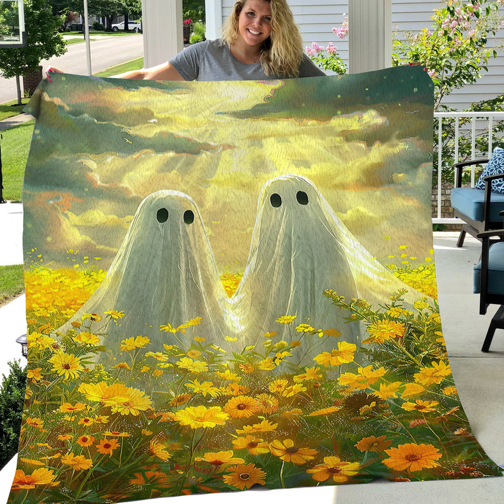 Couple Ghost In The Garden, Ghost Fleece Blanket - Sherpa Blanket, Halloween Blanket Gift For Ghost Lovers