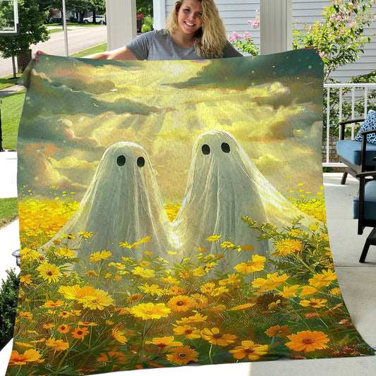 Couple Ghost In The Garden, Ghost Fleece Blanket - Sherpa Blanket, Halloween Blanket Gift For Ghost Lovers