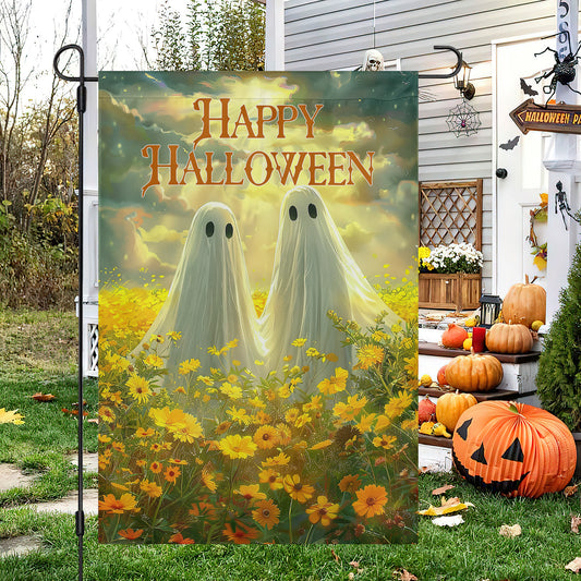 A Ghostly Gathering In The Meadow, Halloween Garden Flag & House Flag, Ghost Outdoor Decor, Spooky Yard Decor Gift For Ghost Lovers