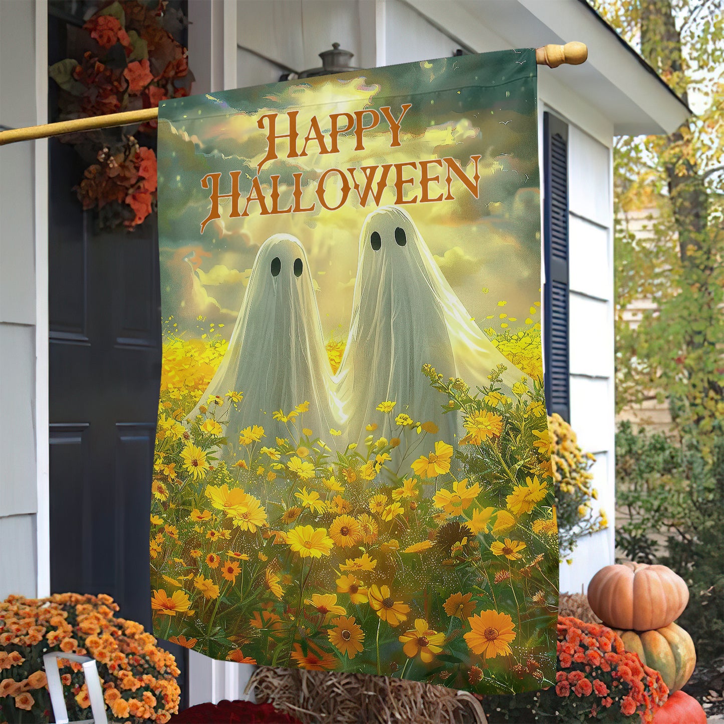 A Ghostly Gathering In The Meadow, Halloween Garden Flag & House Flag, Ghost Outdoor Decor, Spooky Yard Decor Gift For Ghost Lovers