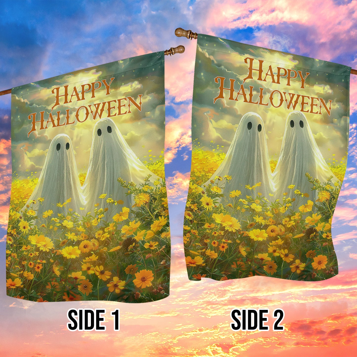 A Ghostly Gathering In The Meadow, Halloween Garden Flag & House Flag, Ghost Outdoor Decor, Spooky Yard Decor Gift For Ghost Lovers