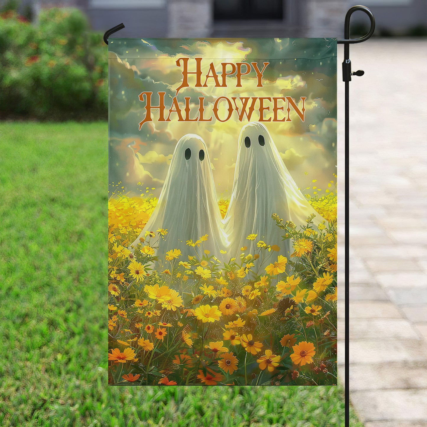 A Ghostly Gathering In The Meadow, Halloween Garden Flag & House Flag, Ghost Outdoor Decor, Spooky Yard Decor Gift For Ghost Lovers