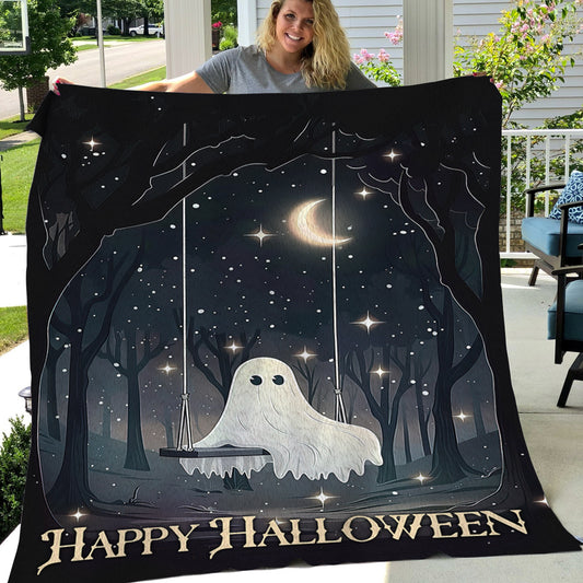 Happy Halloween, Ghost Fleece Blanket - Sherpa Blanket, Halloween Blanket Gift For Ghost Lovers