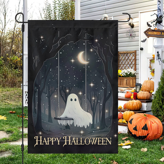 Happy Halloween, Halloween Garden Flag & House Flag, Ghost Outdoor Decor, Spooky Yard Decor Gift For Ghost Lovers