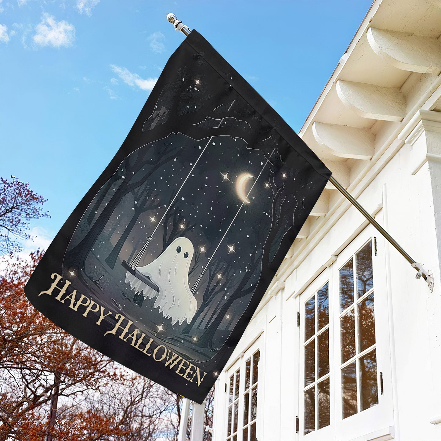 Happy Halloween, Halloween Garden Flag & House Flag, Ghost Outdoor Decor, Spooky Yard Decor Gift For Ghost Lovers