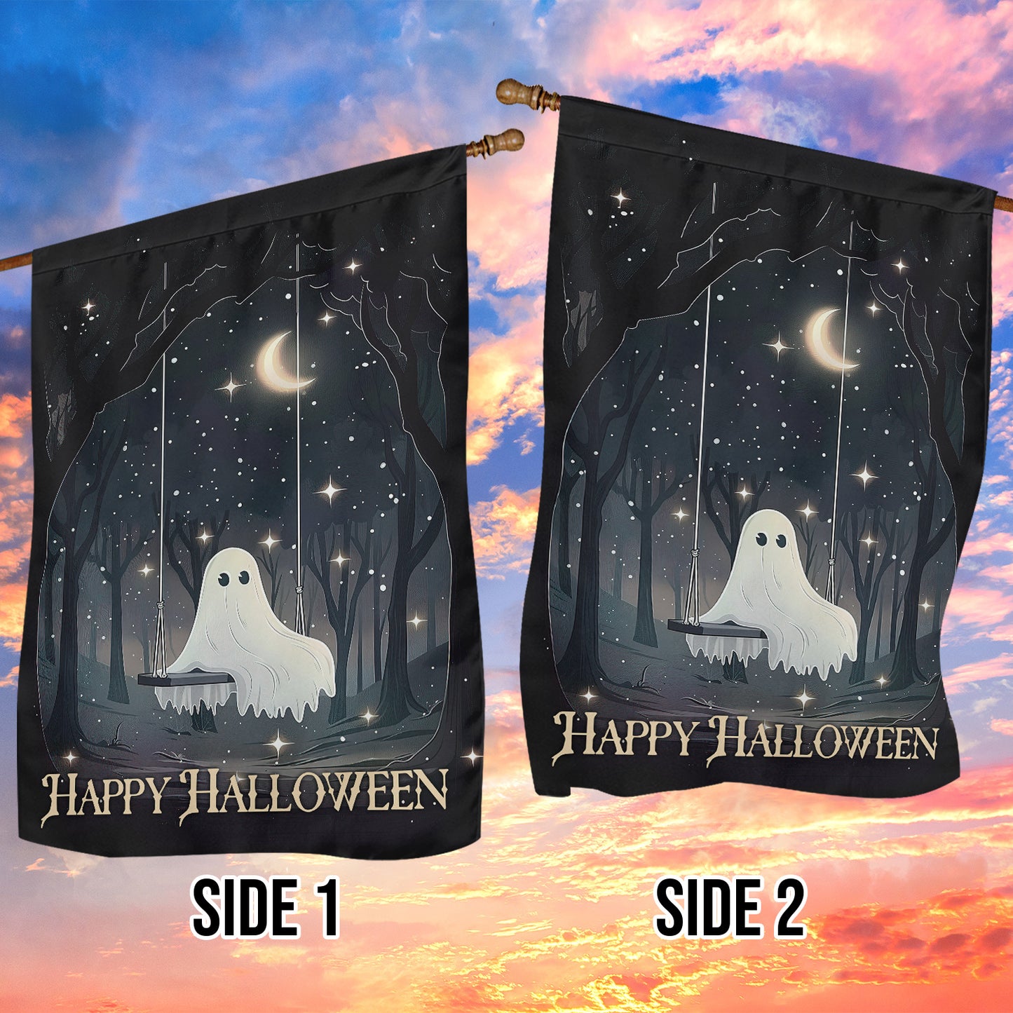 Happy Halloween, Halloween Garden Flag & House Flag, Ghost Outdoor Decor, Spooky Yard Decor Gift For Ghost Lovers