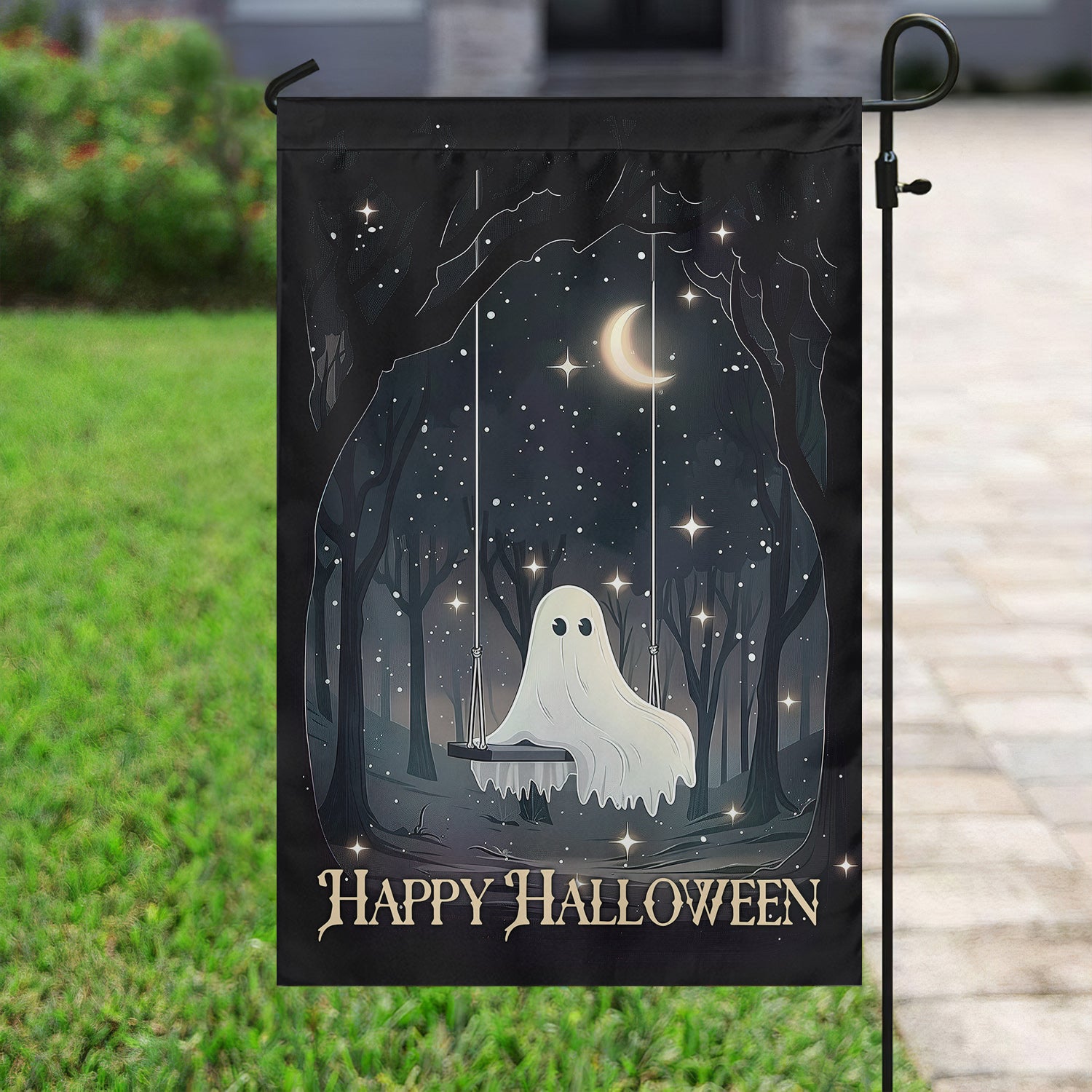 Happy Halloween Hexe Gartenflagge (30,5x45,7 Cm) – Doppelseitig, Jute-Optik, Wetterfest Für Zaun, Terrasse & Garten