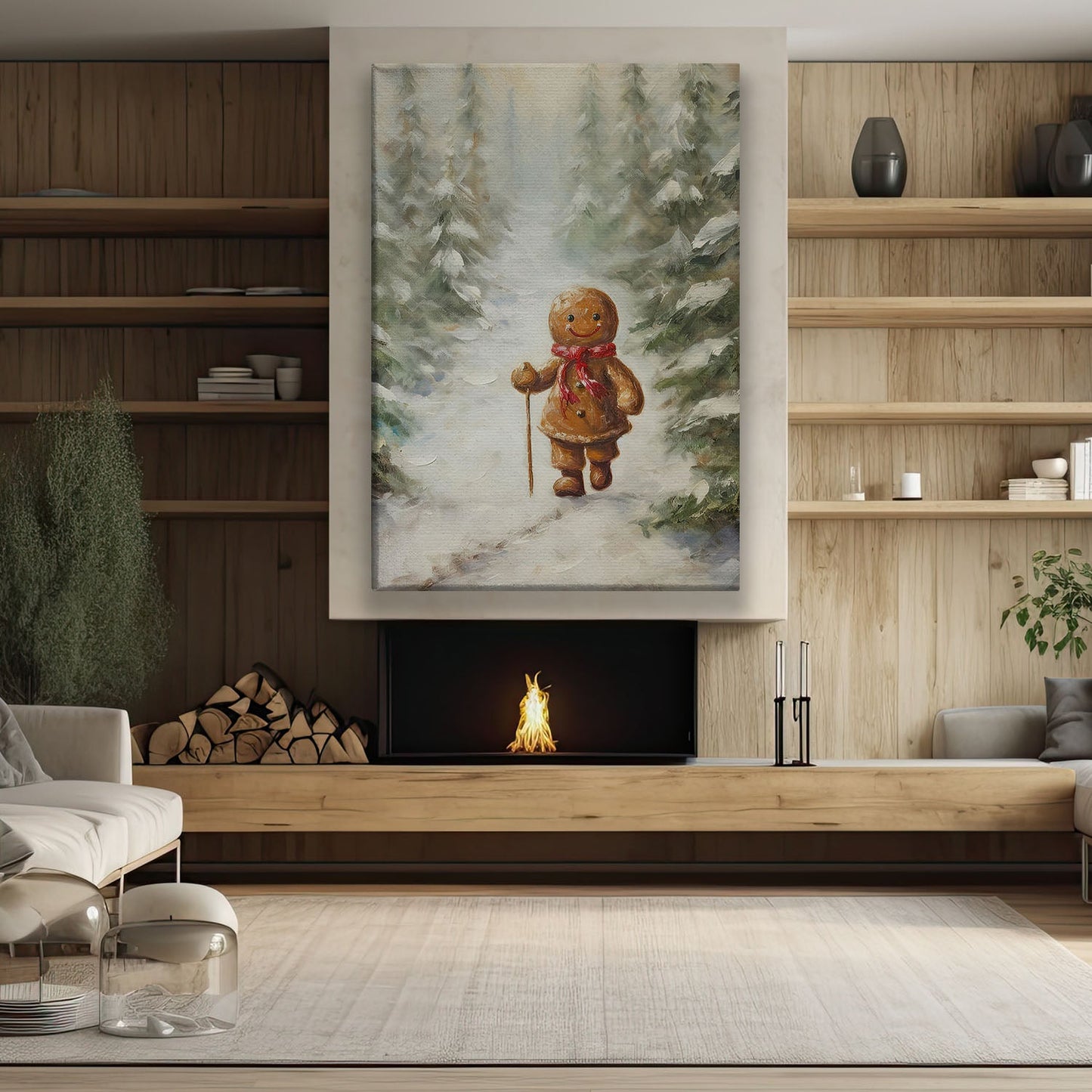 Journey Of The Gingerbread Hiker, Gingerbread Canvas Painting, Xmas Wall Art Decor - Gingerbread Poster Gift