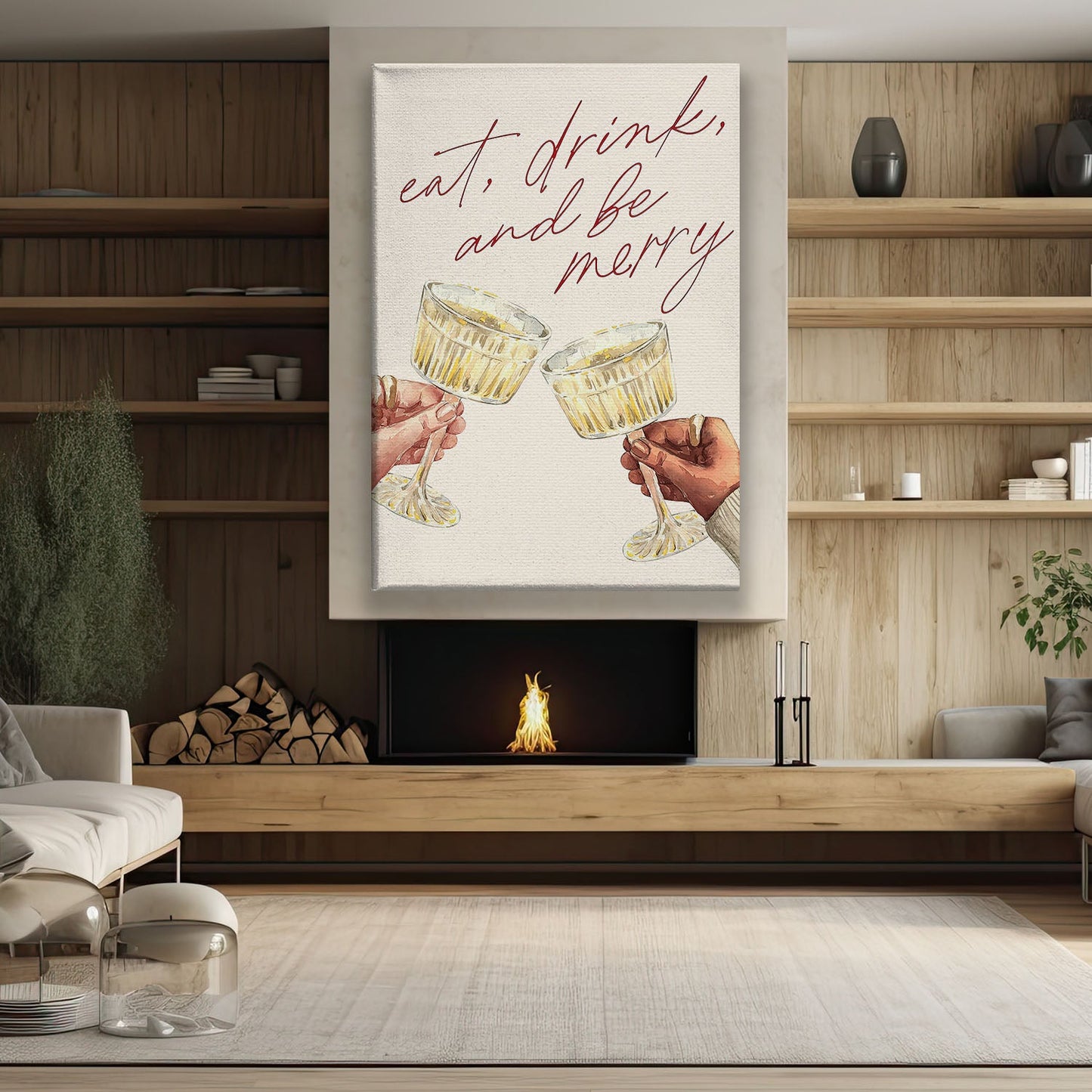 Eat Drink And Be Merry, Christmas Canvas Painting, Xmas Wall Art Decor - Christmas Poster Gift