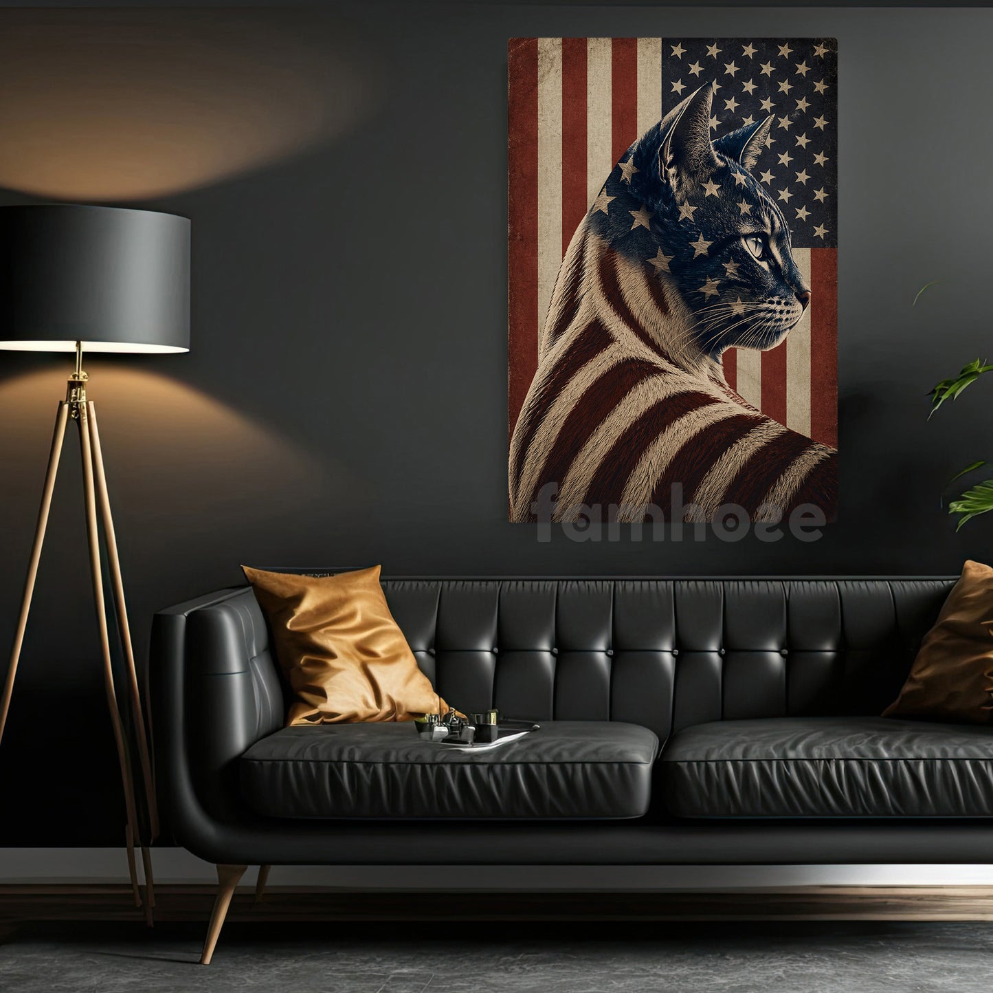 July 4th Cat Canvas Painting, Spirit Of America Cat Wall Art Decor, Independence Day Poster Gift For Cat Lover